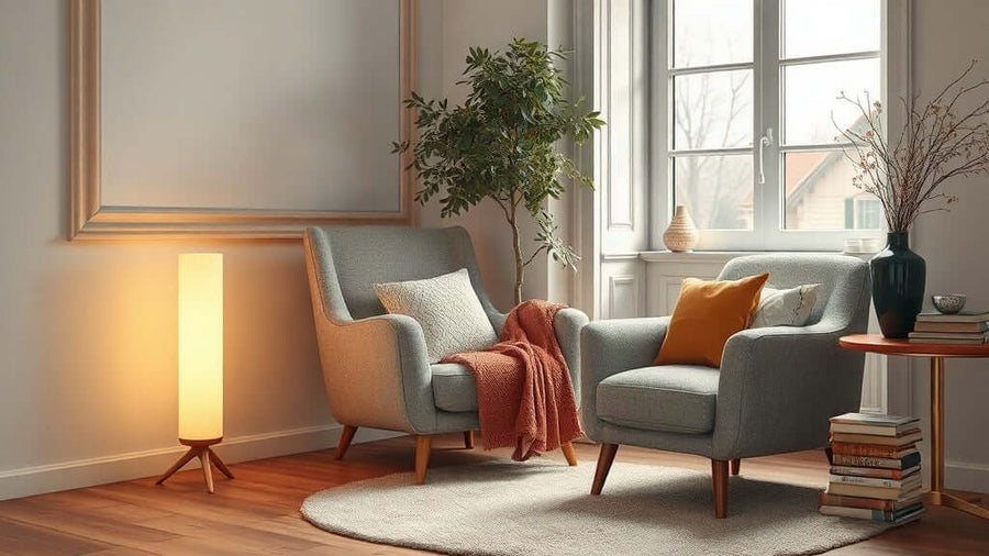 Cozy living room with Nordic Floor Lamp Design Trends 2026: Create Hygge This Autumn, highlighting warm and inviting lighting.