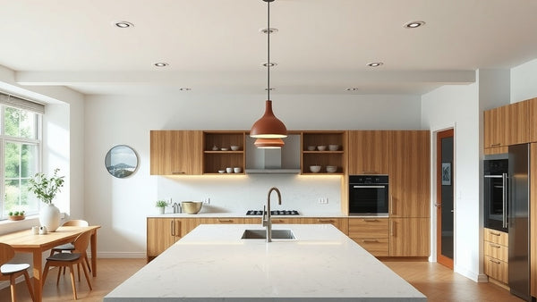 Modern kitchen featuring Scandinavian style lighting, highlighting Kitchen Island Lighting Trends 2026: Scandinavian Style Meets Practical Design.