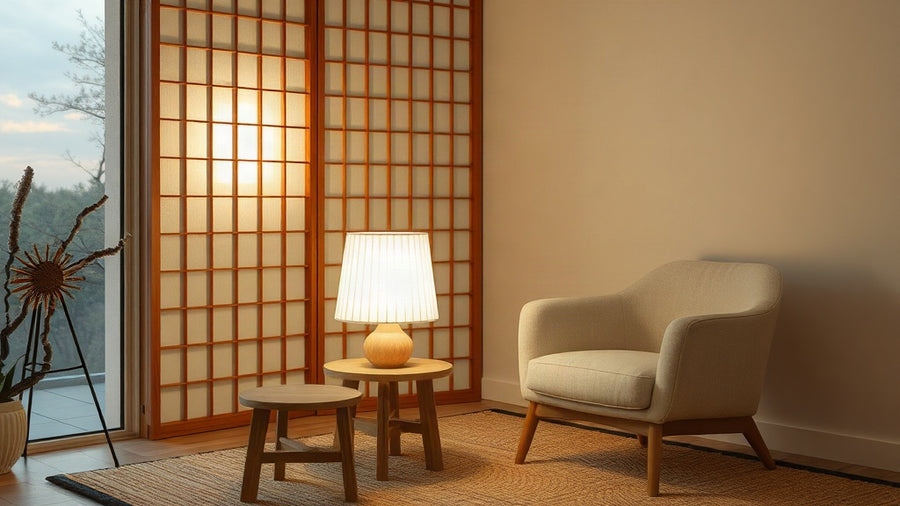 Rice Paper Table Lamps: Soft Lighting for Contemporary Interiors | Nauradika in a cozy living room with serene decor.
