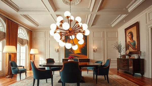 Dining room with Sputnik chandelier showcasing why Sputnik Chandeliers Are Making a Comeback—Here's Why Interior Designers Love Them Again.