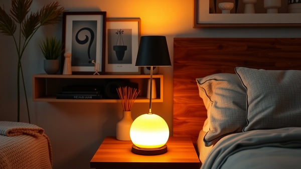 Cozy bedroom with a glowing mushroom lamp on nightstand, highlighting Mushroom Lamps in 2026: Why This Retro Trend Is Here to Stay.
