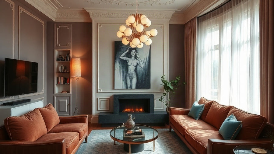 Luxurious living room showcasing Art Deco Lighting Trends 2026: Create Glamorous Autumn Interiors with stylish fixtures.