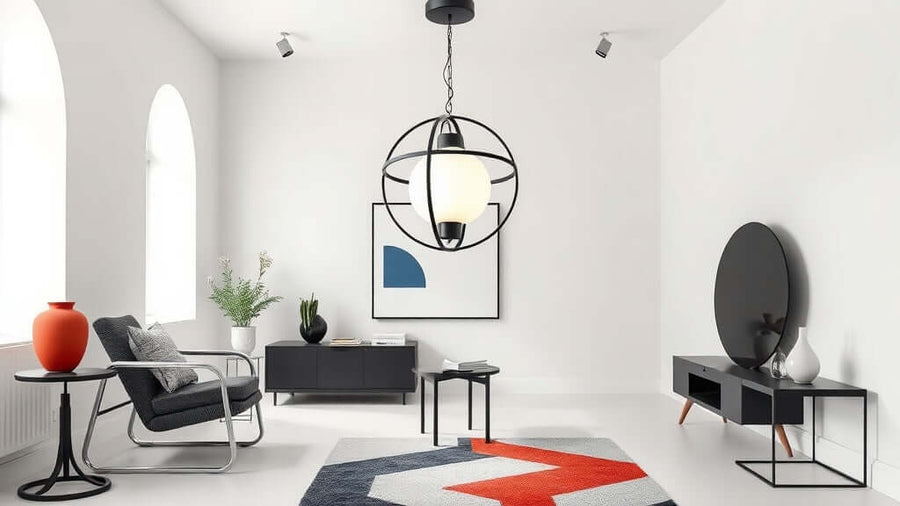 Modern living room with Simig Lighting's Bauhaus Lighting Trends 2026: Simig's First Look at Modern Minimalism pendant light and decor.