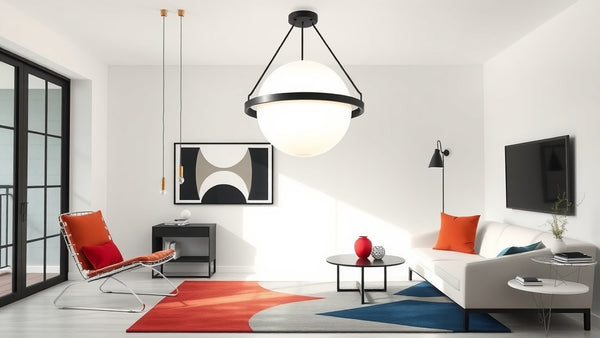 Modern living room with Bauhaus Lighting for Modern Interiors: Specification & Design Principles 2026 featuring geometric elements.
