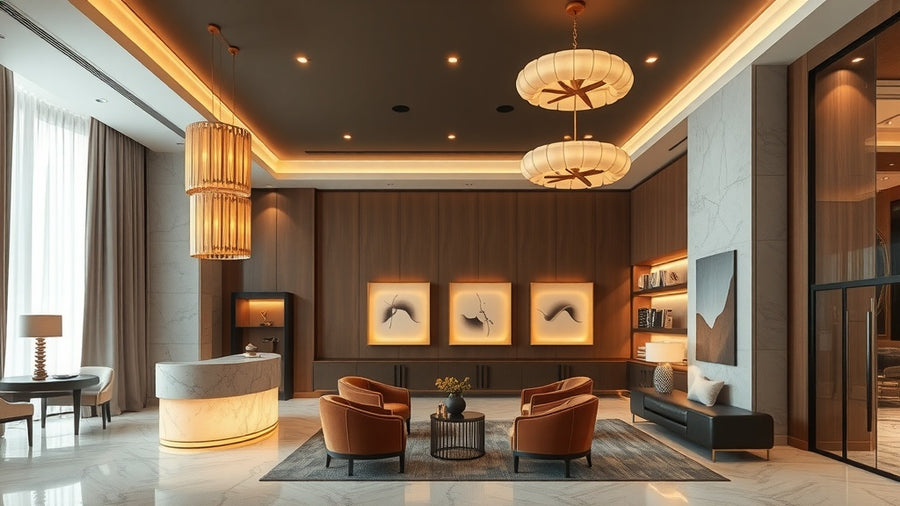Elegant hotel lobby showcasing Hotel Lighting Design Trends 2026: Specification Guide for Architects, featuring biophilic design.