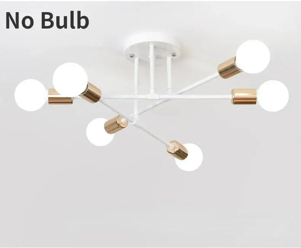 Mad Men Inspired Ceiling Lights with a modern design, featuring six white globe fixtures without bulbs.