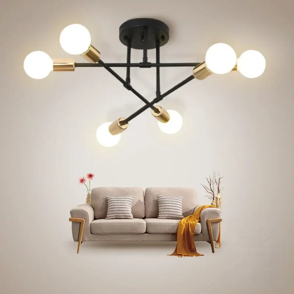 Mad Men Inspired Ceiling Lights illuminating a stylish living room with modern sofa and decor.