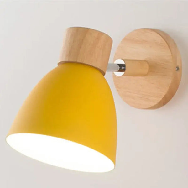 Modern Sconce With Switch in yellow and wood finish, perfect for contemporary home lighting.