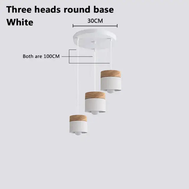 Simple Metal Danish Pendant with Wood featuring a white three heads round base.
