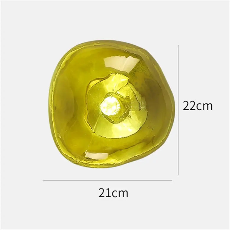 Lava Glass Wall Lamp in vibrant yellow color, showcasing unique shape and dimensions of 22cm height and 21cm width.
