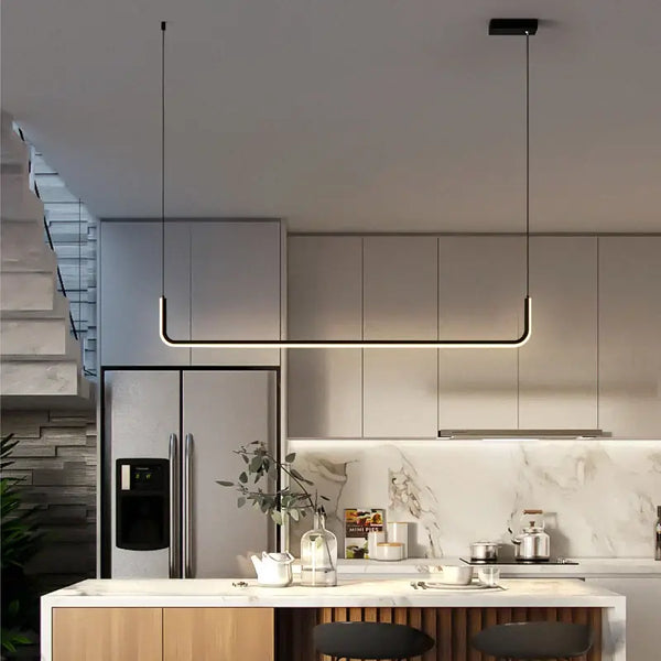 Modern Minimalist Kitchen Island Lighting - Black & Gold Options in a contemporary kitchen setting.