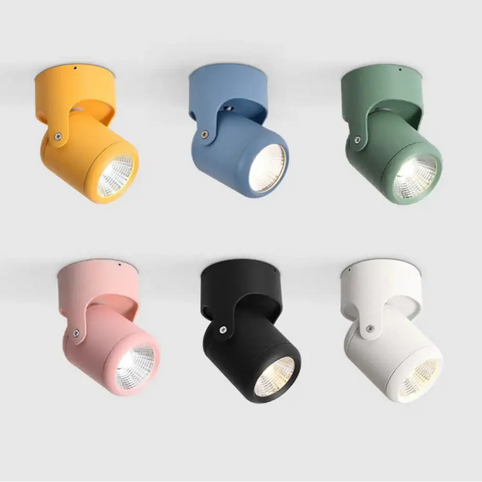 Colorful Kitchen Ceiling Lights featuring modern surface-mounted LED downlights in various shades.