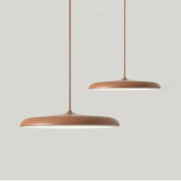 Minimalist Metal Hanging Lamp in contemporary colors with brass accents for elegant home lighting.
