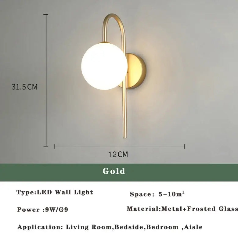 Art Deco Golden Circle Sconce featuring a gold metal and frosted glass design, perfect for living room and bedroom.