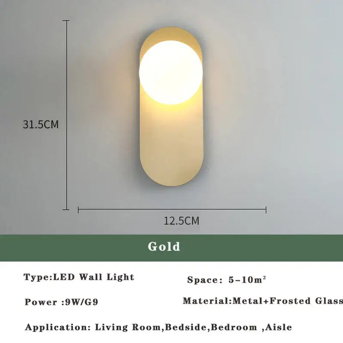 Art Deco Golden Circle Sconce with LED light, gold finish, perfect for living room or bedroom decor.