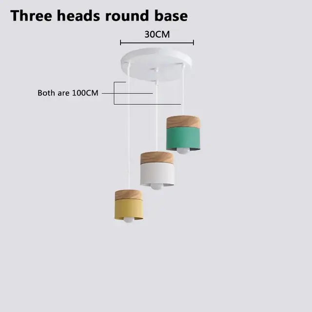 Simple Metal Danish Pendant with Wood - three heads round base pendant light design.