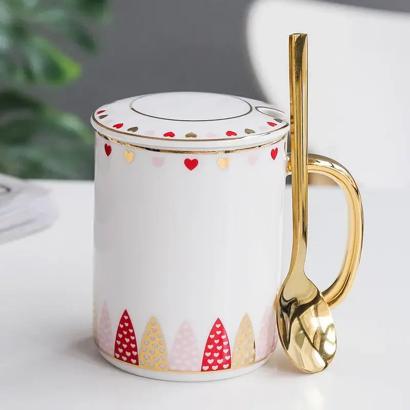 Luxury Ceramic Coffee Mug with Lid & Spoon