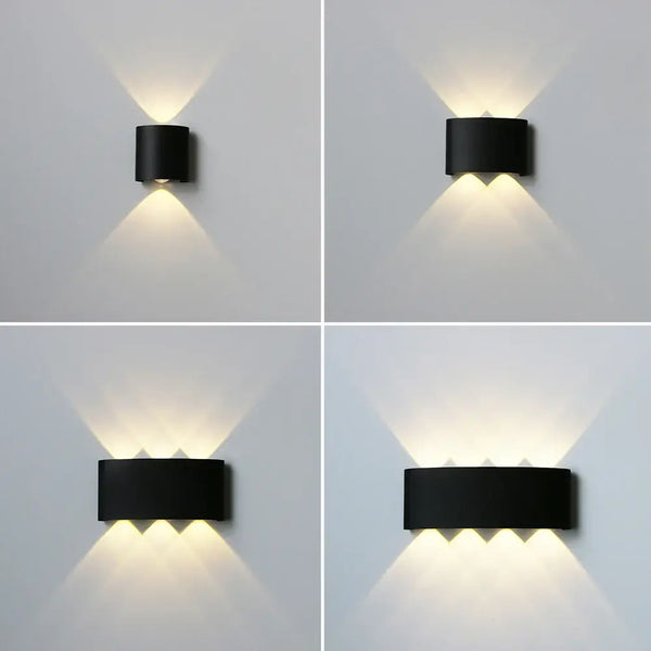 Bathroom Modern Waterproof LED Wall Lamp - Black or White with Gold IP65 showcasing versatile lighting effects