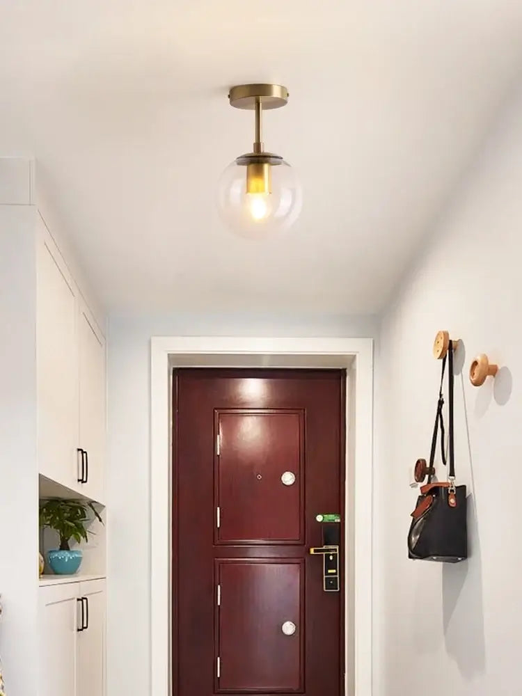 Brushed Brass Glass Globe Semi-Flush LED Ceiling Light