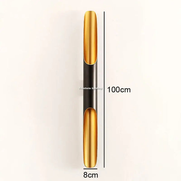 Nordic Glow Tubular Sconce with sleek design, gold and black finish, dimensions 100cm x 8cm.
