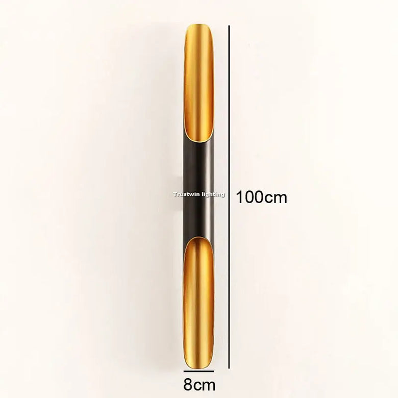 Nordic Glow Tubular Sconce with sleek design, gold and black finish, dimensions 100cm x 8cm.