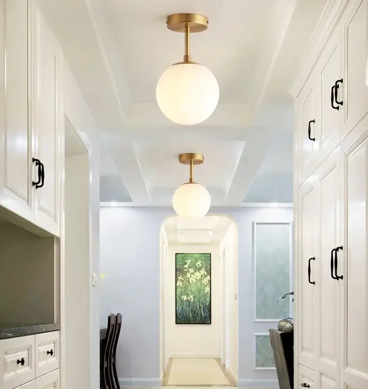 Brushed Brass Glass Globe Semi-Flush LED Ceiling Light