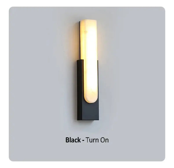 Luxury LED Marble Wall Lamp – Modern Sconce for Home & Hotel in Black, illuminating with a warm glow.