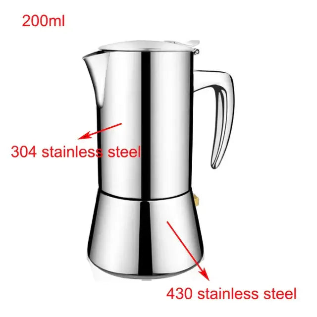 Elegant Steel Moka Coffee Maker - All Heat Sources
