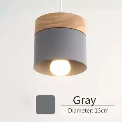 Simple Metal Danish Pendant with Wood in gray color, featuring a diameter of 13cm for stylish lighting.