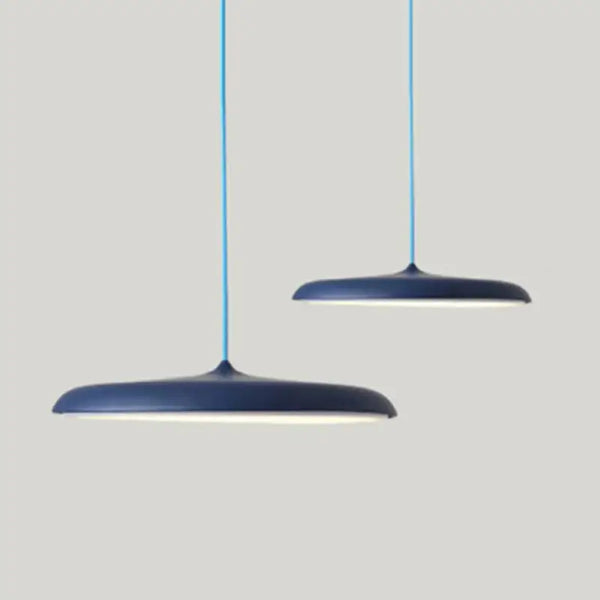 Minimalist Metal Hanging Lamp in contemporary dark blue color, featuring sleek design and modern elegance.