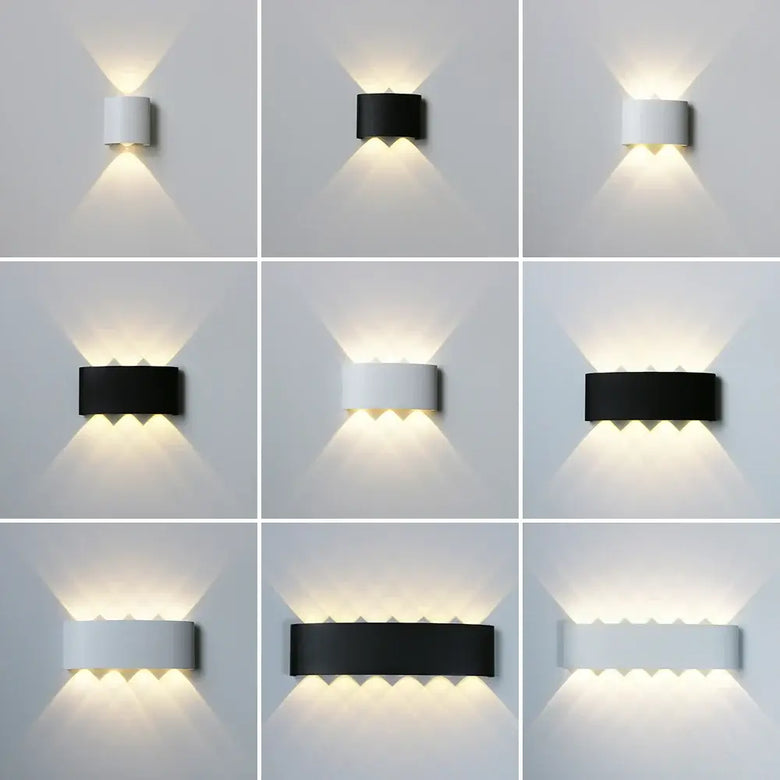 Bathroom Modern Waterproof LED Wall Lamp - Black or White with Gold IP65 options in various designs and lighting effects.