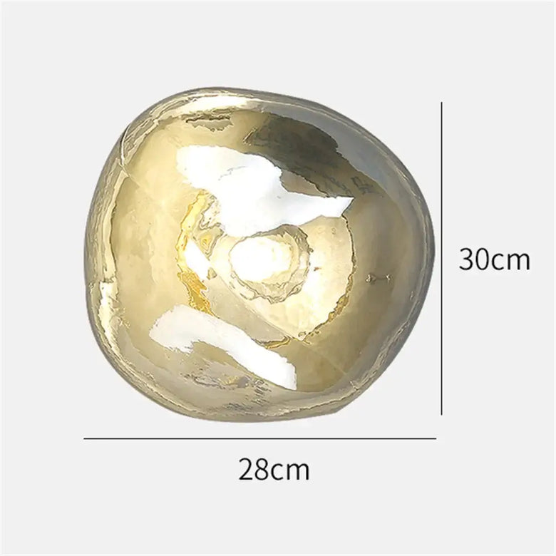 Lava Glass Wall Lamp dimensions illustration, showcasing a unique design with gold finish, measuring 28cm x 30cm.