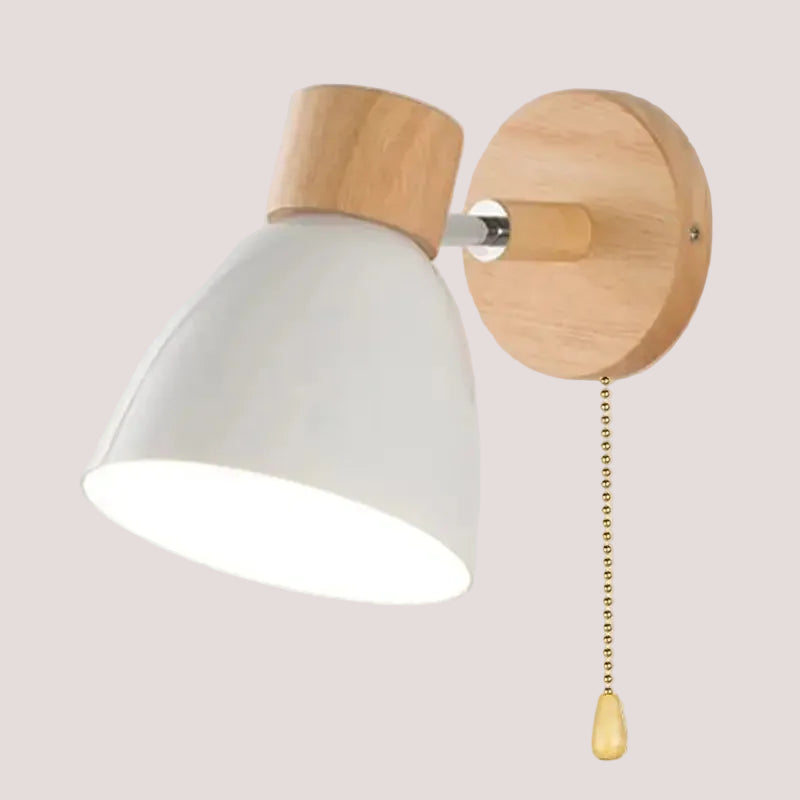 Modern Sconce With Switch featuring a stylish white shade and wood accents, designed for easy installation and use.