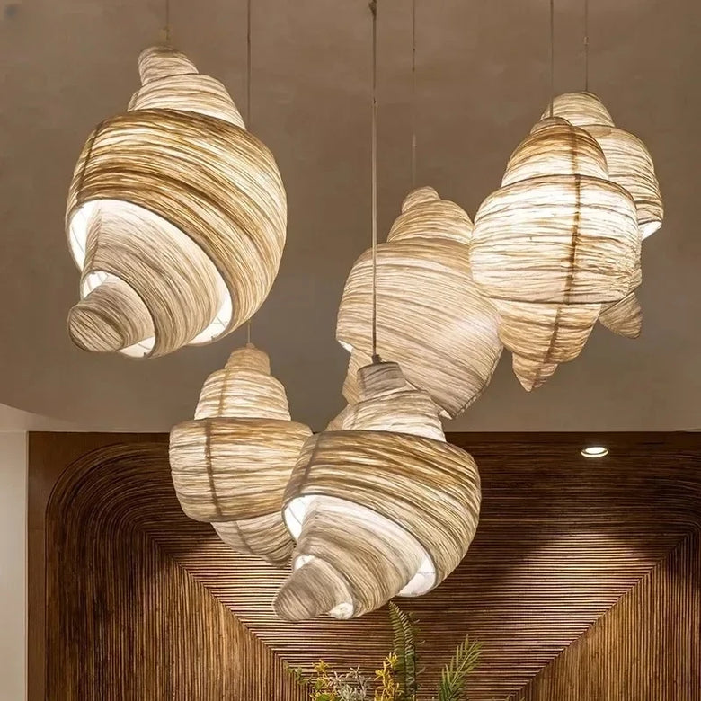 Spiral Fabric Pendant Light with Iron Base