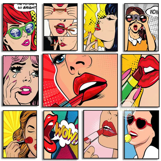 Vintage Red Lipstick Posters - Chic Pop Art Decor
