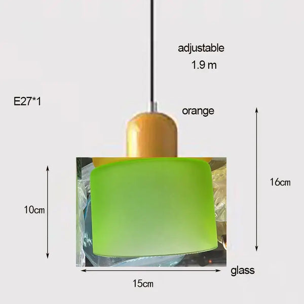 Colourful Glass Pendant (15cm x 16cm) with green glass shade and adjustable length for stylish lighting.