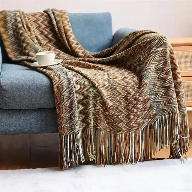 Retro Bohemian Knitted Striped Blanket