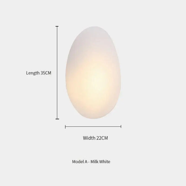 Elegant Frosted Glass Pebble Wall Lamp - Minimalist Nordic Style dimensions with soft ambient glow in milk white.