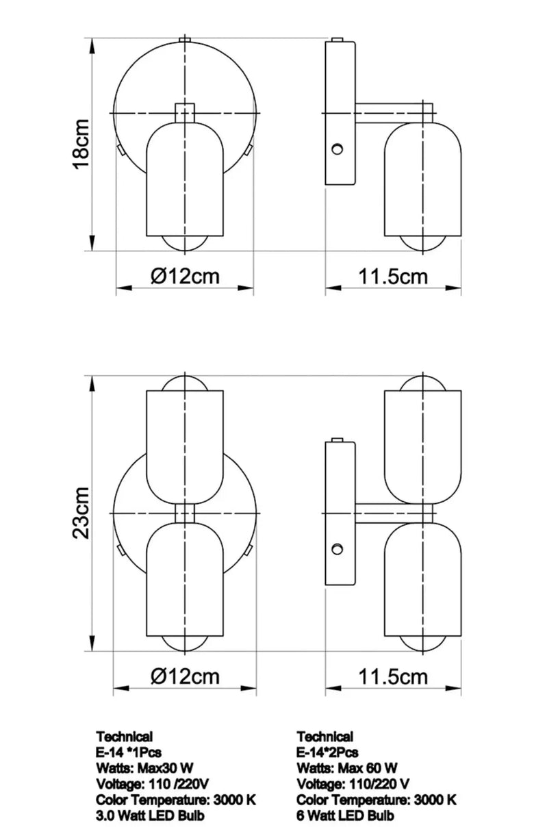 Postmodern Two-Tone Pill Wall Sconce, on black plate