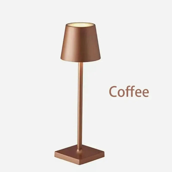 LED Rechargeable Modern Touch Desk Lamp in coffee color with sleek design and adjustable brightness.