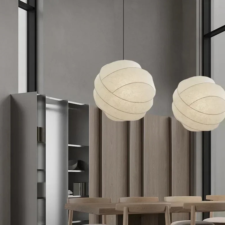 Japanese Silk Fabric Pendant Light in White