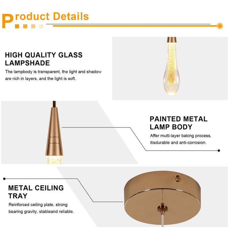Modern Pendant Light, Kitchen Island Pendant Lighting, LED Gold Mini Teardrop Crystal Pendant Lighting for Hallway, Entryway