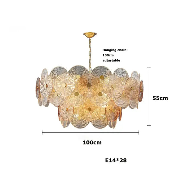 Retro 50s Glass & Iron Chandelier Gold Frame