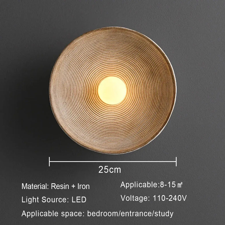Circular Resin Wall Light With Grooved Finish