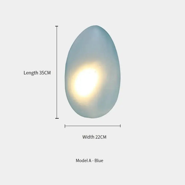 Elegant Frosted Glass Pebble Wall Lamp - Minimalist Nordic Style dimensions and specifications, model A in blue.