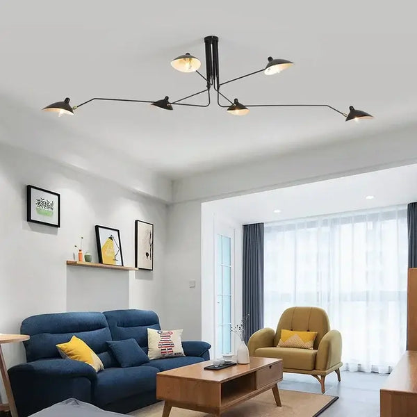 Cone Shaped Classic 50s Pendant Light illuminating a stylish modern living room with furniture and decor.