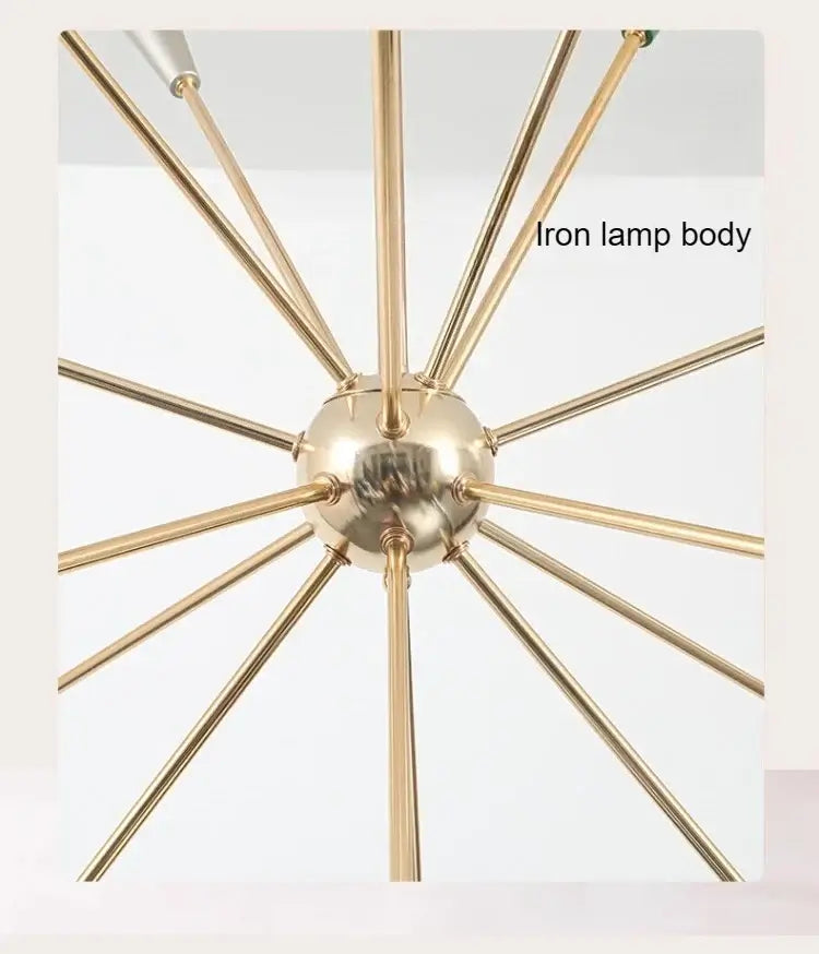 Iron lamp body of The Ultimate MCM Statement Light – Atomic Sputnik Chandelier showcasing mid-century modern design.