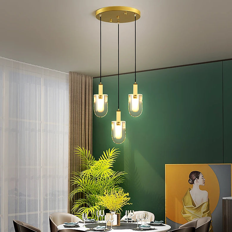 Modern Brass and Crystal Pendant Light with LED Bulbs