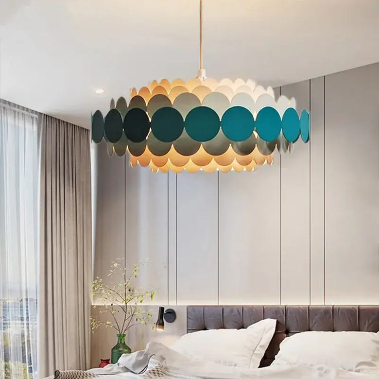 Vintage Mid-century modern Iconic Chandelier in a stylish bedroom with contemporary decor.