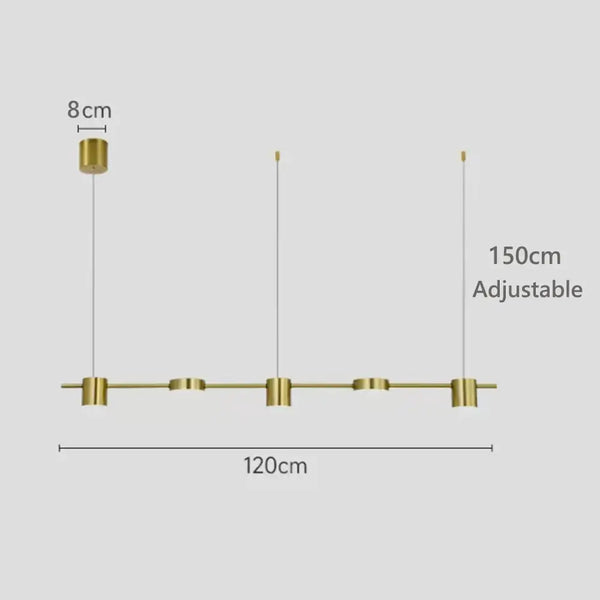 Hanging Minimalism Lights design showcasing adjustable height and sleek brass finish, ideal for modern home decor.